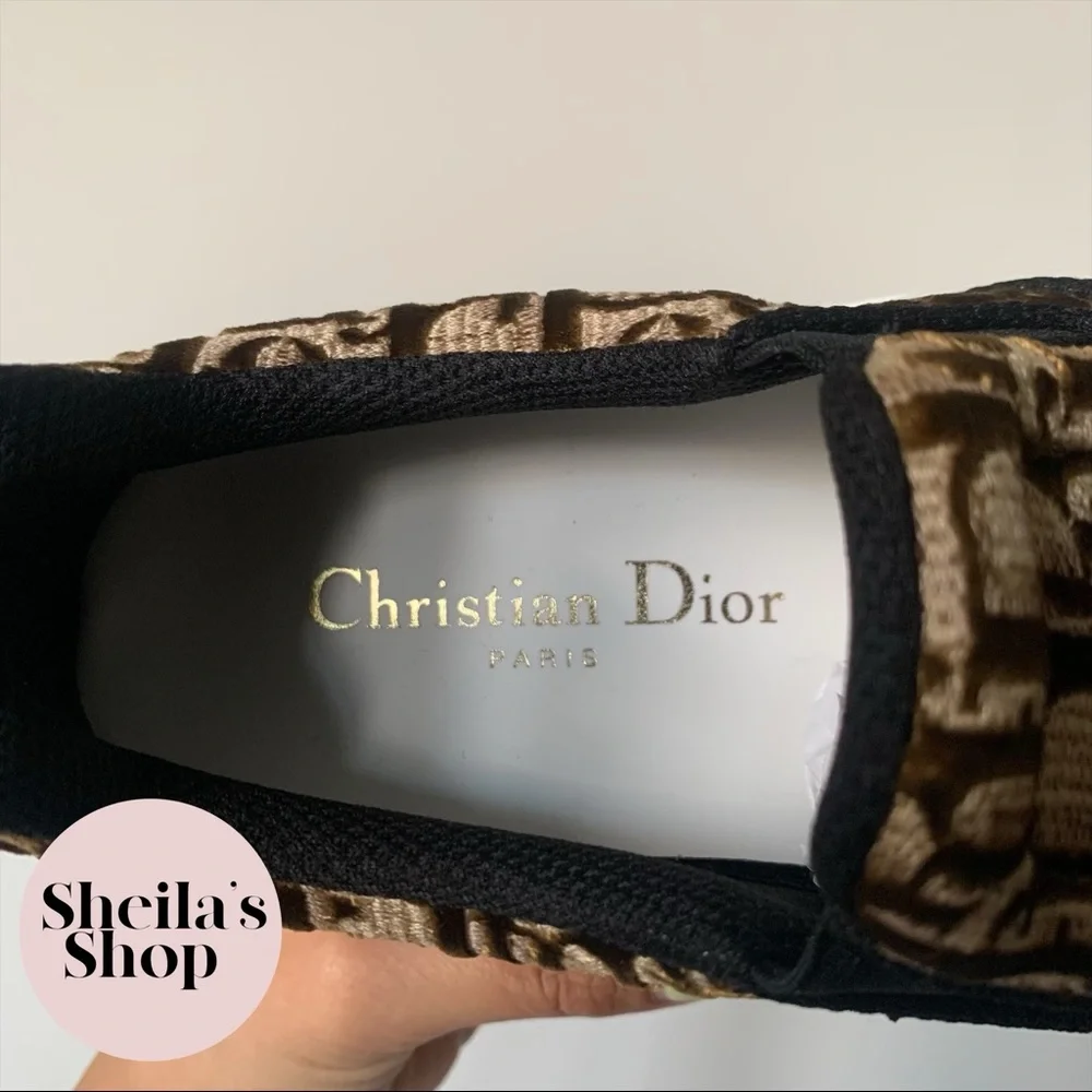 NIB Christian Dior Solar Bronze Velvet Oblique Logo Slip On Sneakers Size 36.5 - Picture 10 of 10